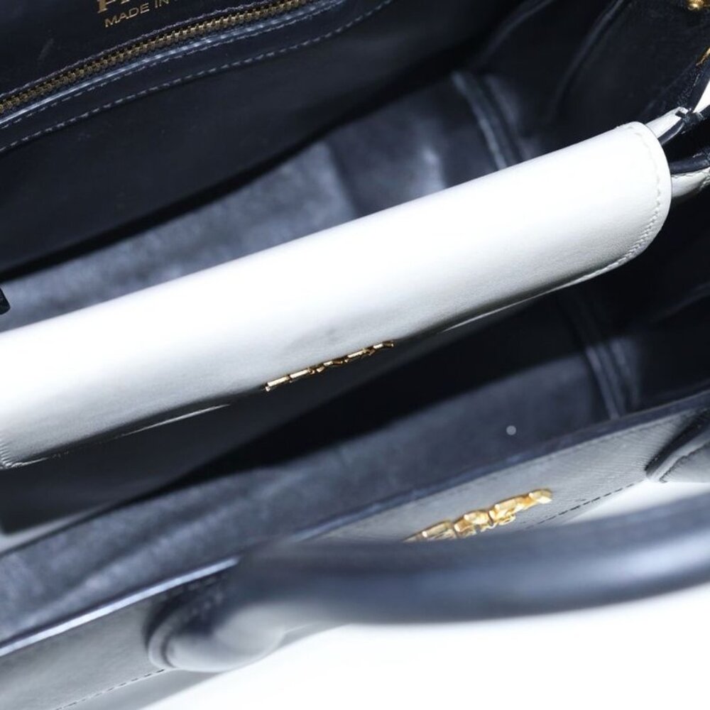 Prada Bibliotheque Handbag Tote Bicolor Black White Sapphire Leather - Picture 4 of 6